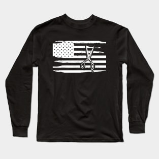 Hairstylist Hairdresser barber - Scissor in American Flag Long Sleeve T-Shirt